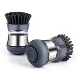 Soap Dispensing Dish Brush, Cleaning Brush Household round brush Kitchen Cleaning Product, Grey,