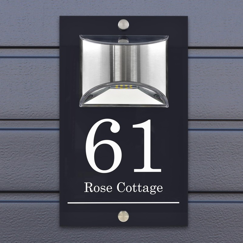 Custom Signs Solar Illuminated Modern Anthracite House Number Sign 24cm