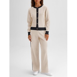 LILLUSORY Womens 2 Piece Sets Lounge Matching Two Piece Outfits Cardigan Sweaters Tops and Wide Leg Pants 2024 Fall Fashion Clothes Airport Loungewear Knit Comfy Tracksuit Apricot L