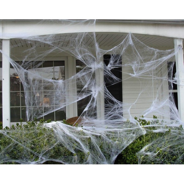 90shine 1400sqft Halloween Spider Web Decorations Outdoor - Fake Cobweb Spiderweb Webbing Indoor Party Decor with Black, Glow-in-The-Dark Spiders 100pcs