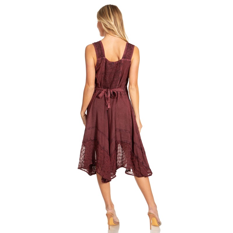 Sakkas 17321 - Magdilena Stonewashed Corset Front Embroidered Dress -