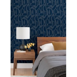 Scott Living Carter Indigo Geometric Flock Wallpaper