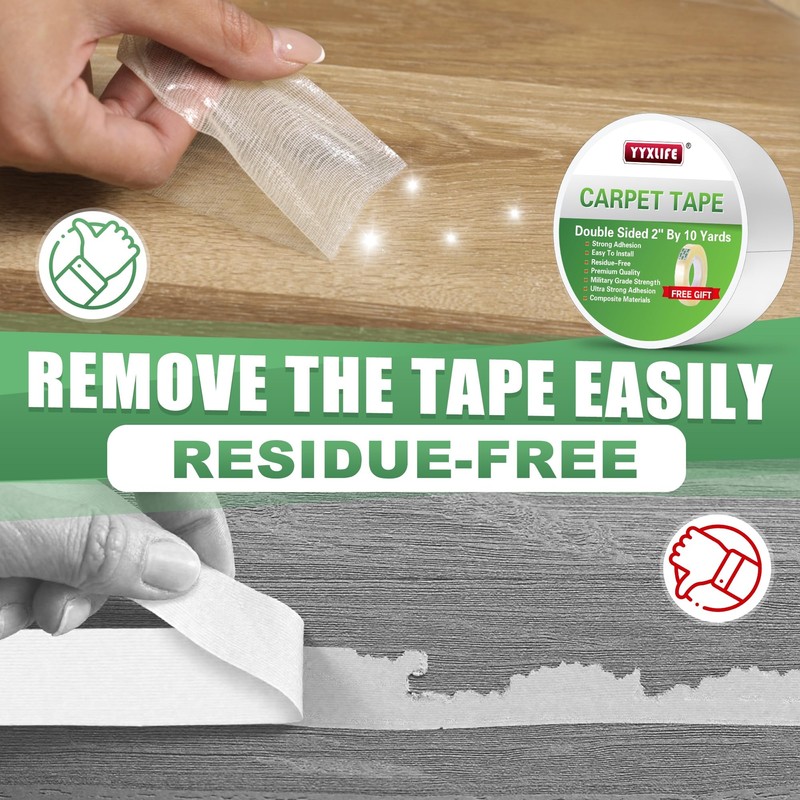 YYXLIFE Double Sided Removable Rug Tape - Carpet Adhesive for