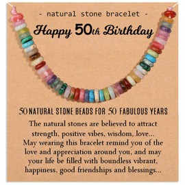 Miss Pink 50th Birthday Gifts for Women, 50 Year Old Birthday Natural Healing Stone Bracelet Happy 50 Birthday Gifts Ideas for Mom Friends Turning 50 Years Old Birthday Decorations Gifts for Her