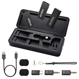 GODOX Movelink Mini UC Kit Wireless Microphone System, 2.4GHz Lavalier Mic 100m(328ft.) Range with Charging Case for Android, Camera, Vlogger, Youtuber, Interviewer(Black)