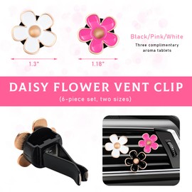 povtii 6PCS Car Air Vent Clip, Daisy Flower Car Scents Air Freshener Clip with 6 Fragrance Piece, Decorative Auto Air Conditioning Clip for Women Girl, Universal Car Accessories (Black+Pink+White)
