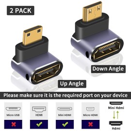 Poyiccot Mini HDMI to HDMI Adapter 8K, Up and Down Angled Mini HDMI Male to HDMI Female Adapter 8K 4K HDR 3D 48Gbps Mini HDMI Adapter Compatible with Camera, Projector, Tablet, Raspberry Pi, 2Pack