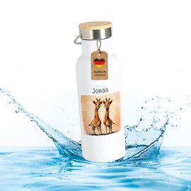 Druckerino Trinkflasche Kinder mit Namen personalisiert - Kindertrinkflasche Thermoflasche - personalisierte Trinkflasche für Kinder 500 ml Thermosflasche (Giraffen)