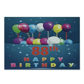 Ambesonne 88th Birthday Cutting Board, Ornamental Surprise with Party Balloons Cheerful Event Artistic Design Print, Decorative Tempered Glass Cutting and Serving Board, Small Size, Multicolor