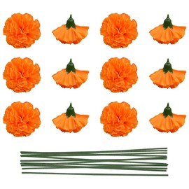 JIHUOO 30 teste di fiori artificiali di calendula, fiori finti Diwali, fiori finti per Halloween, calendule di seta con steli, decorazioni per il giorno dei morti, arancione