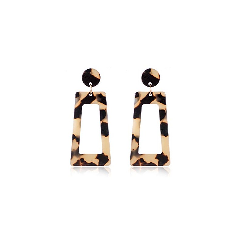 Multicolor Resin Acrylic Rectangle Geometric Drop Dangle Earrings Leopard Mottled