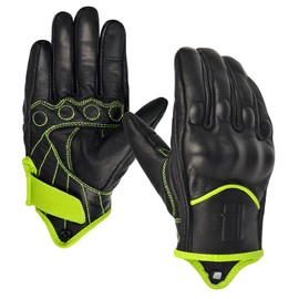 Harssidanza Woman Leather Motorcycle Gloves,Motorbike Gloves,Road Racing,Cycling,Climbing, Powersports Gloves Touchscreen GL016US,Yellow Green,Size L