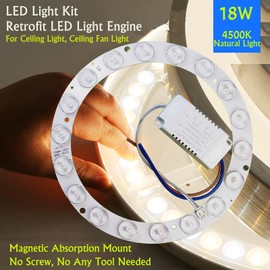 Panel de luz circular de anillo LED de 18 W de repuesto para ventilador de techo de montaje empotrado, luz LED de retroadaptación, placa PCB de actualización del motor, 4500 K blanco natural (paquete de 1)