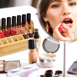 Relaxdays Lipstick Holder Bamboo 24 Compartments Natural Look Holder for Lip Gloss & Brushes HBT 10 x 23 x 9 cm Natural