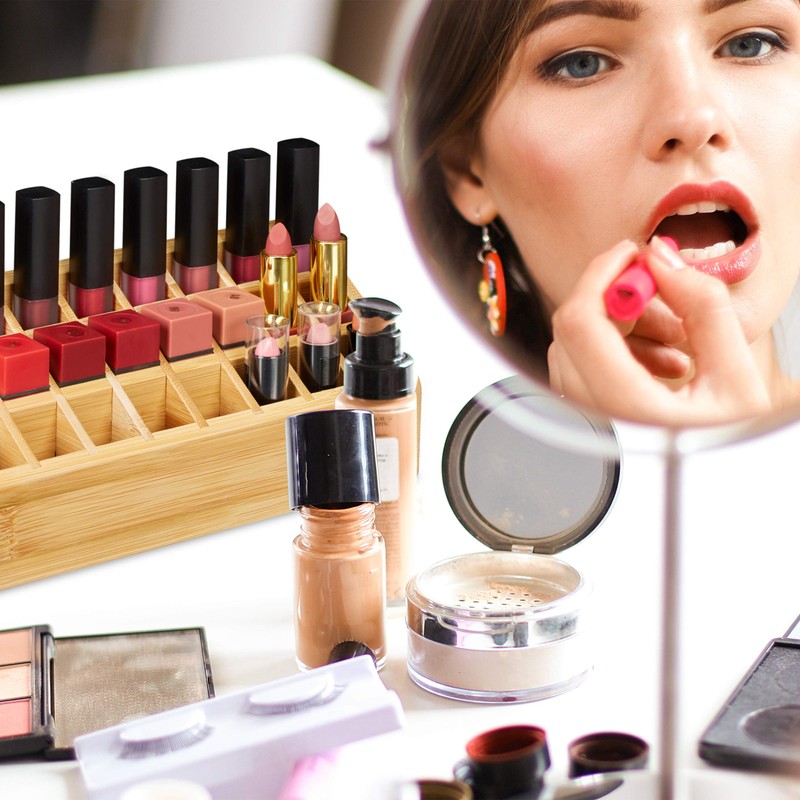 Relaxdays Lipstick Holder Bamboo 24 Compartments Natural Look Holder for