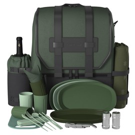 Fern & Soul - Picnic Backpack for 2 or 4, for Mom, Wife, Daughter. Modern Insulated Picnic Basket with Blanket, Wine Cooler (Fern and Moss)