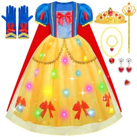 Meland Princess Dress Up Clothes for Girls, Light Up Snow Whitee Costume, Gift for Girls Age 3-10