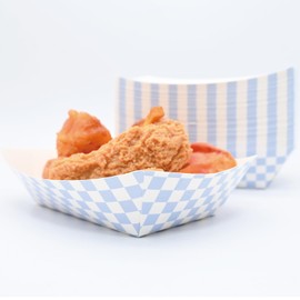 Yaure Joy Yaure Joy No Folding Required 50 Pcs 2lb Gingham Party Supplies Disposable Paper Food Trays for Shower Wedding Tea Party Supplies Nacho Snack (Light Blue)