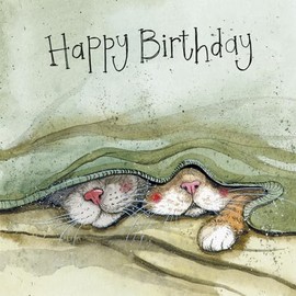 Alex Clark Happy Birthday Cat Whiskers Blanket Card - Fine Art - Watercolour - Designed and Printed in UK