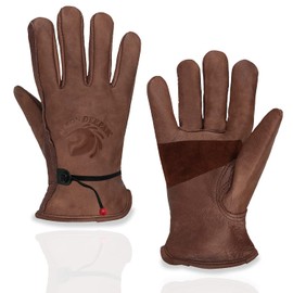 OLSON DEEPAK Retro Brown Leather Work Gloves for Cut/Motorcycle/Farm, Cowhide Work Gloves with Faded Effect for Men (Brown-01, XL)