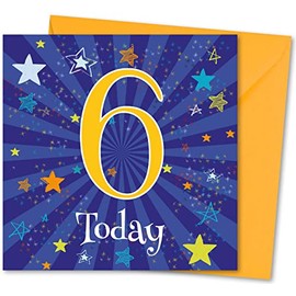 Birthday Card for Boy Age 6. Birthday Card with Matching Envelope. Blue Star Burst design. Card size 148x148mm. Eco-friendly. Message inside. Printed and Packed in UK.