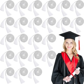 Geosar 48 Pcs Graduation Cords, Honor Cords with Tassel for Bachelor, Master, Doctor Graduation Ceremonies (White)