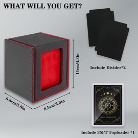 CardNovux MTG Deck Box with Commander Window Display, Trading Card Storage Box Holds 100 Double-Sleeved Cards Suitable for TCG/CCG/PTCG/EDH/Magic/Sport Cards (Red)