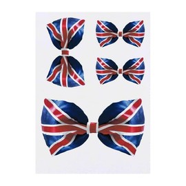 4 x 'Union Jack Bow Tie' Temporary Tattoos - Water Resistant, Skin-Safe, Non-Toxic Transfers, Mixed Sizes (TO00076066)