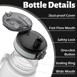 OLDLEY 25 oz Water Bottle, Motivational Water Bottle with Time Marker, Sports Water Bottle With Strap, Leakproof & BPA Free Large Water Bottles for School, Gym, Travel, Outdoor, Tritan,White&Black