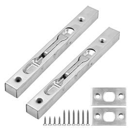 ZONADAH Pack of 2 Door Flush Bolt Latch Slide Locks (1 Pairs), Concealed Lever Action Security Bolts, Brushed Stainless Steel Slide Latches for Wooden French Doors - 8" (22cm) Length