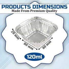 JMS we create smile (Pack of 400) 120ML Small Square Aluminium Foil Food Containers with Lids - Silver Foil Food Takeaway Foil Containers, Foil Dishes for Food Storage Baking, Cooking, Freezing (8)