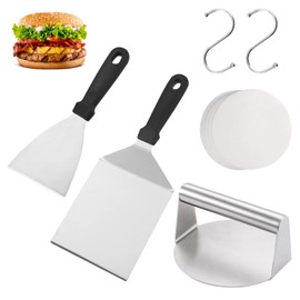 55 Stück Professionell Barbecue Burger Set, Teiliges Burger Smasher Edelstahl Set, Vielseitig Burgerpressen-kit, Flat Top Grill Tools, Grillspachtel Set, Griddle Zubehör Kit für Outdoor Camping