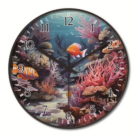 Procosify 8 inch Wall Clock Silent Wall Clock Decorative Wall Clock Wall Decor for Bedroom, Living Room, Office, Fish and Coral Pattern