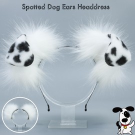 Kidukso Cute Furry Animal Folded Ear Plush Handmade Headband - Adult Women's Anime Cosplay Headpiece, Spotted Black and White