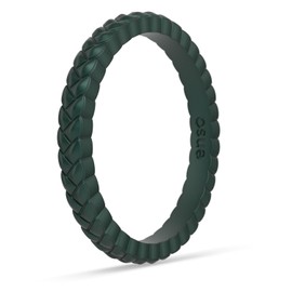 Enso Rings Stackable Weaved Silicone Wedding Ring – Hypoallergenic Unisex Stackable Wedding Band – Comfortable Minimalist Band – Weave-Metallic Green (Weave)-Size 6