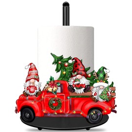 Christmas Paper Towel Holder Large Christmas Gnome Truck Kitchen Decor Accessories Metal Paper Towel Holder Stand Xmas Farmhouse Rustic Indoor Home Bathroom Kitchen Living Room Decor for Countertops