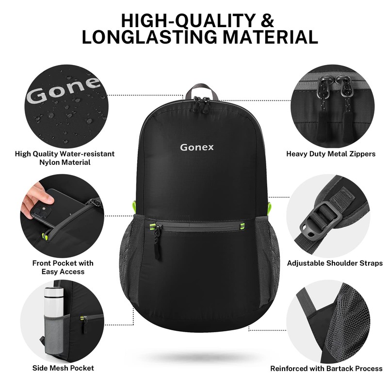Gonex 20L Packable Backpack for Men Women Foldable Carry on