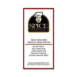 Mexican Spice Gift Set- Contains: 5 different spice jars (1 each of: Burrito spice, Mexican oregano, Taco seasoning, Fajita Seasoning and Mexican BBQ seasoning.)