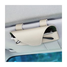 Adunsiaoto Magnetischer Visier-Sonnenbrillenhalter, Multifunktionale Sonnenblende Leder Brillen Organizer, Auto Sonnenblende Leder Sonnenbrillen Etui Halter Clip(Weiß)