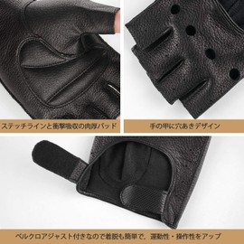 GSG 200643 Deer Leather Driving Gloves, Men's, Leather, Half Finger, Thimble, Leather, Men's, For Summer, Driving, Car, Motorcycle, Fingerless, Driver, Popular, Fashionable Gloves