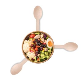 Jiaz Enterprises-100% Natural Disposable Bamboo Wooden Spoons 5.5" Inch (100 Pack) - Compostable Cutlery, Biodegradable Utensils for Garden Parties & Summer Events