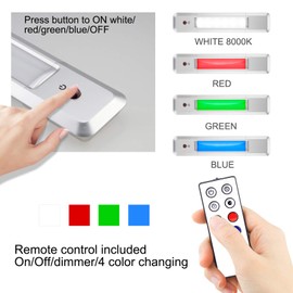 HONWELL Color Changing Light Bar, Battery Powered Closet Light, Under Cabinet Lighting, Under Counter Light, Aluminum 8000K White Light, Dimmable RGB Stick on Push Lights for Shelf, Stair