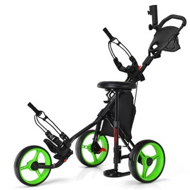DORTALA Golf Push Pull Cart, Lightweight 3 Wheels Golf Push Cart, Golf Trolley W/Storage Bag & Foot Brake, 4 Height Positon Handle, Quick Open Golf Push Cart, Green