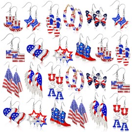 Bucherry 24 Pairs 4th of July Earrings USA Earrings Patriotic Earrings Independence Day Earrings Bulk American Flag Earrings Red White and Blue Earrings for Women