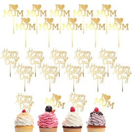 20PCS Happy Mothers Day Cake Toppers Glitter Gold Acrylic Cake Disc Mothers Days Cupcake Toppers I Love You Mom Happy Mother‘s Days Cakes Picks For Mother‘s Day Decorations Party Supplies