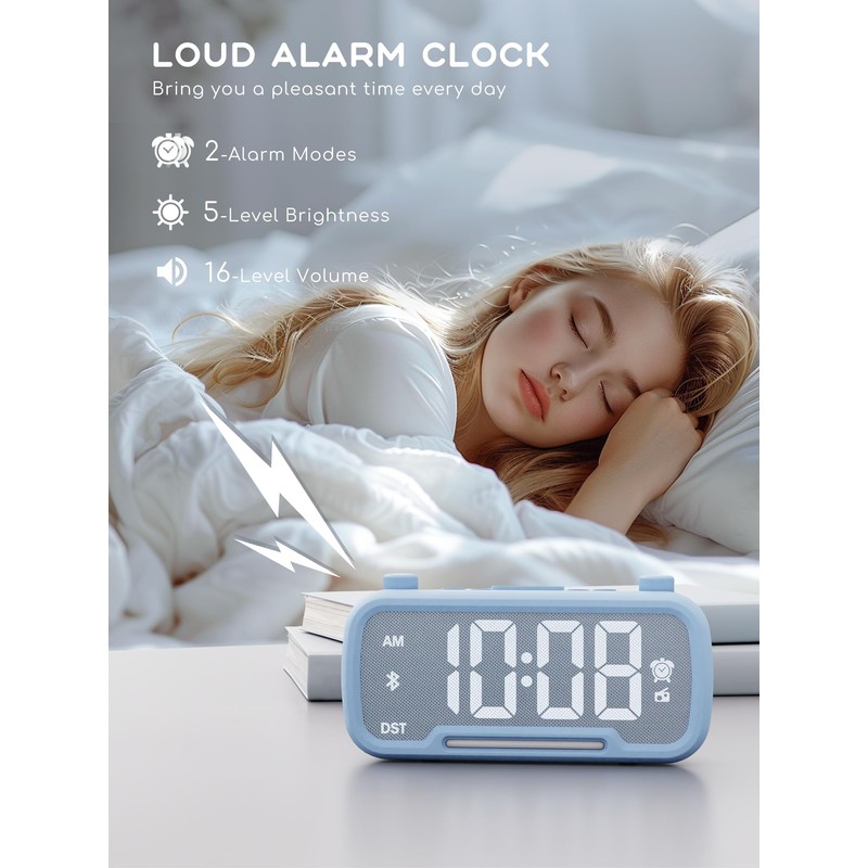 Radio Alarm Clock Besides with Bluetooth Speaker and Night Light,