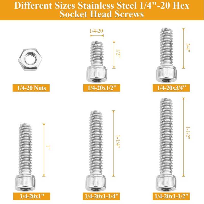 Sutemribor 57 Pieces 1/4-20 x 1/2", 3/4", 1", 1-1/4", 1-1/2",