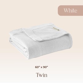 100% Organic Cotton Blanket - GOTS & Fairtrade Certified Organic Cotton Throw Blanket for Bed with Soft Warm & Breathable Single Knit Weave - Great as Bedspread or Coverlet (White, Twin)