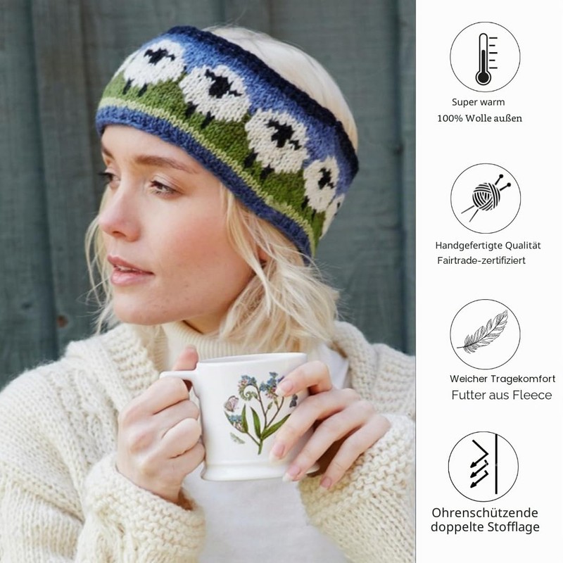Pachamama Ladies Wool Fleece Lined Ear Warmers Hand Knitted Cute