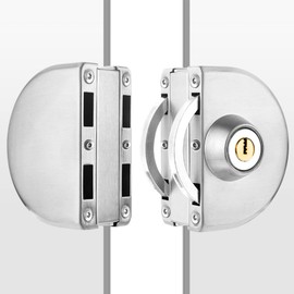 Sliding Glass Door Lock Fits on 10 mm to 12 mm Glass Door, Door Lock Security with Double Swing, Hinged Frameless Push Sliding Gate Lock with 3 Keys